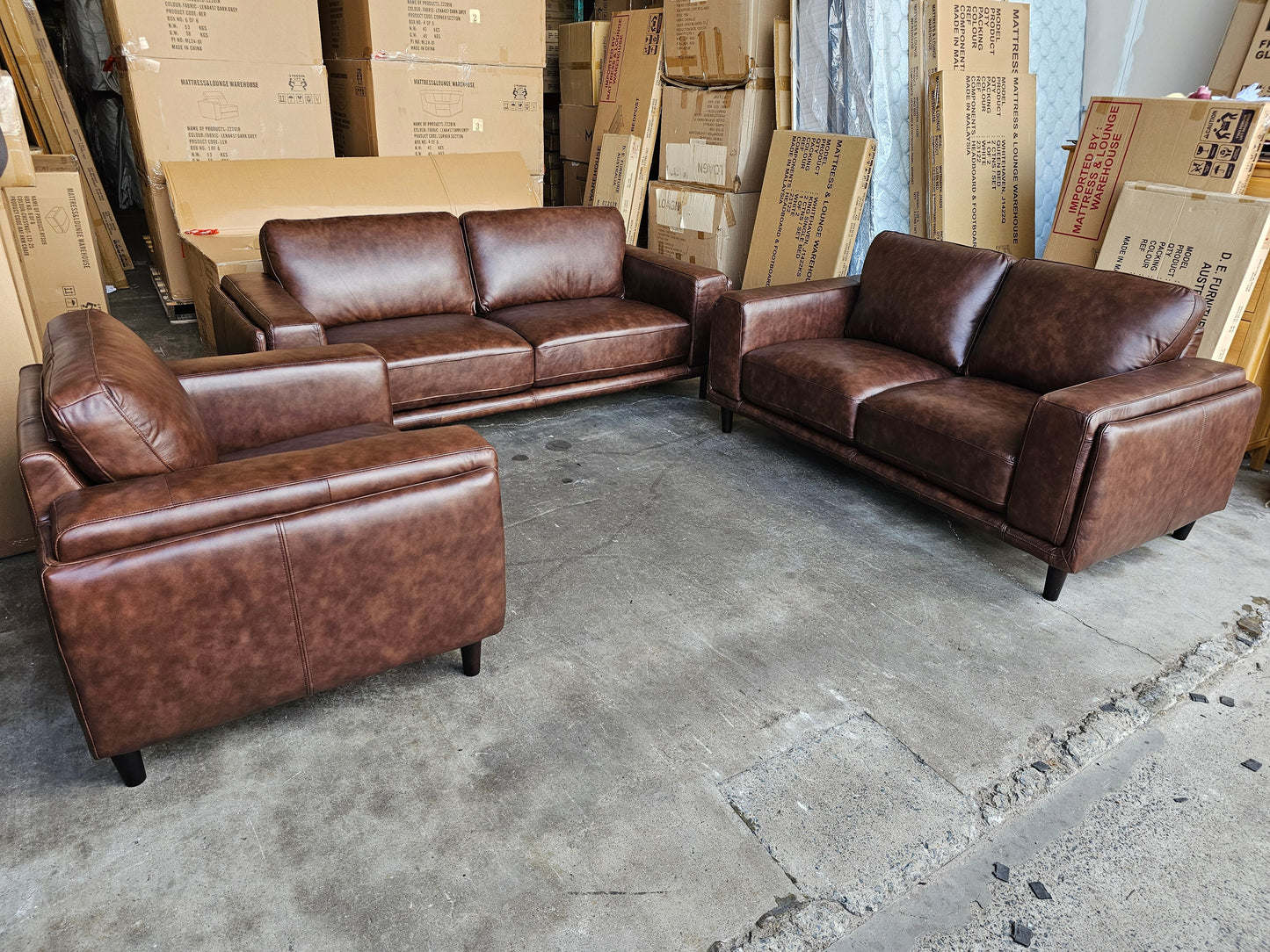Danise Leather 3 Seat Sofa Lounge