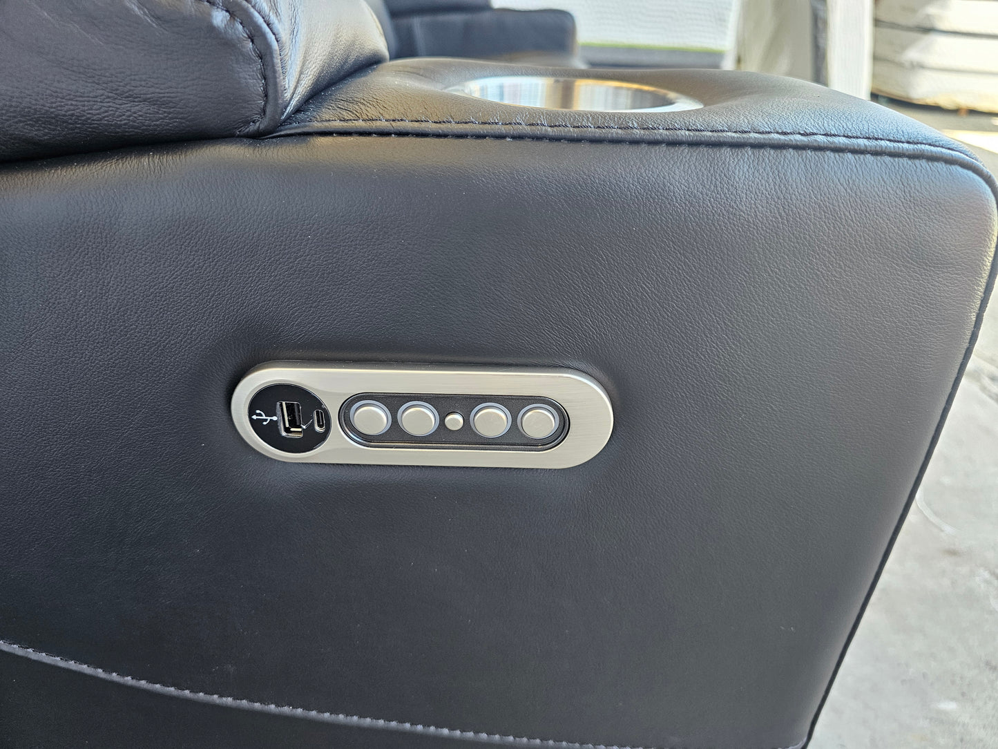 Byron Black Leather Theatre 2 Seat Recliner Lounge