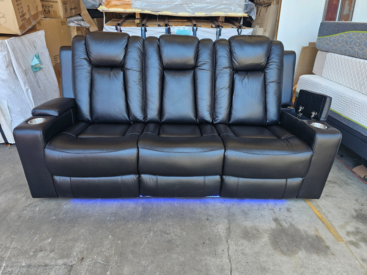 Byron Black Leather Theatre Recliner Lounges