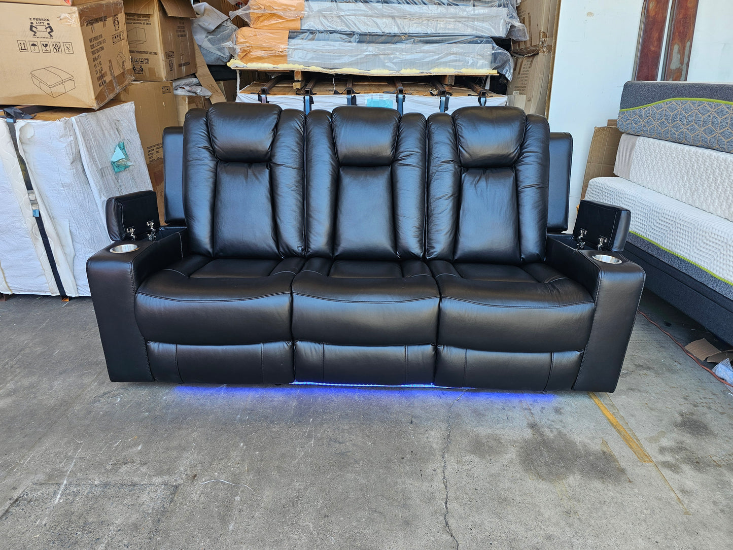 Byron Black Leather Theatre Recliner Lounges