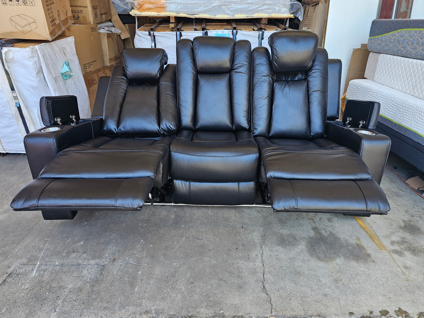 Byron Black Leather Theatre Recliner Lounges