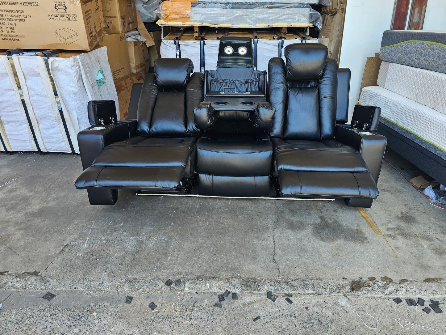 Byron Black Leather Theatre Recliner Lounges