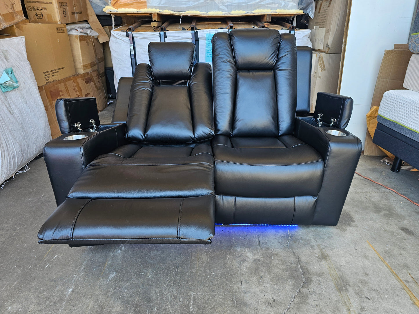 Byron Black Leather Theatre Recliner Lounges