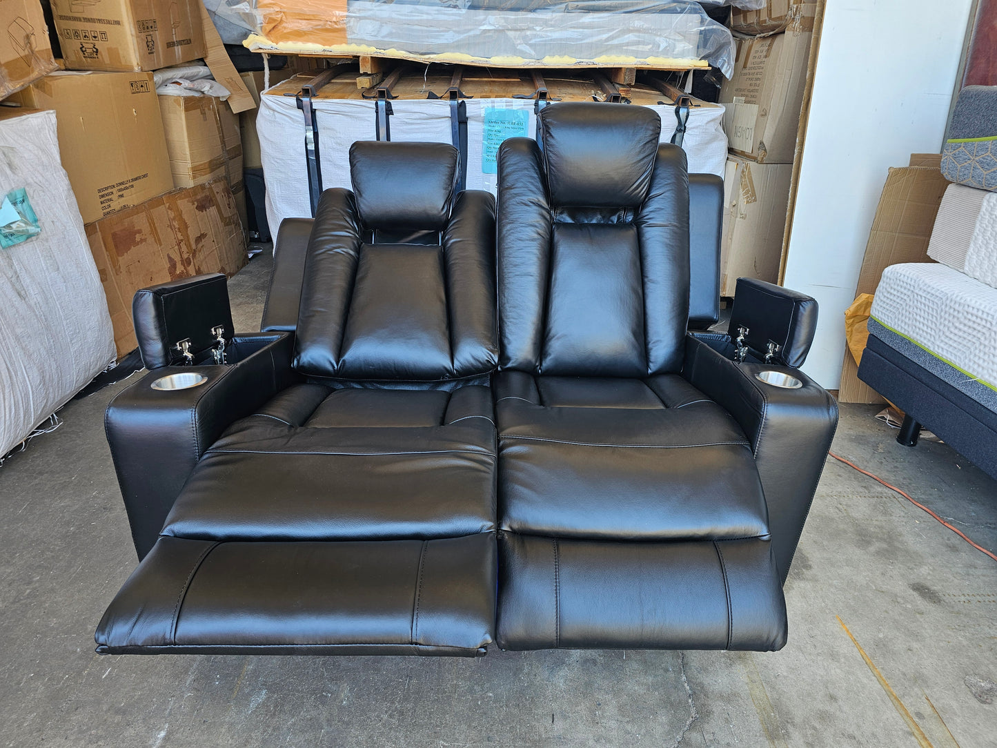 Byron Black Leather Theatre Recliner Lounges