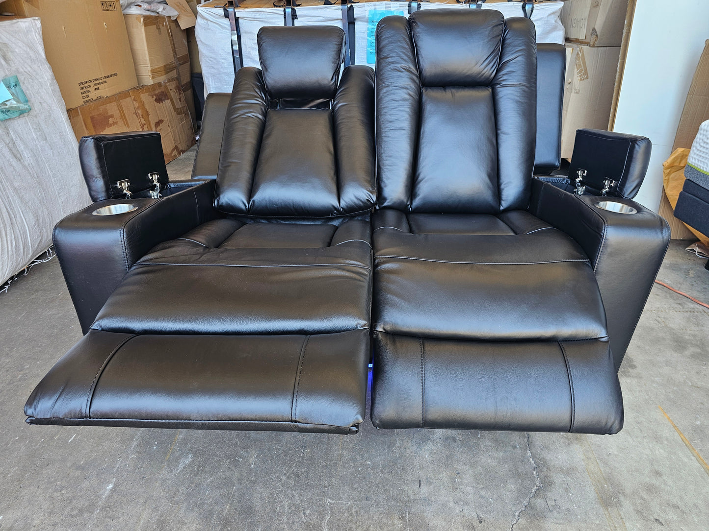 Byron Black Leather Theatre Recliner Lounges