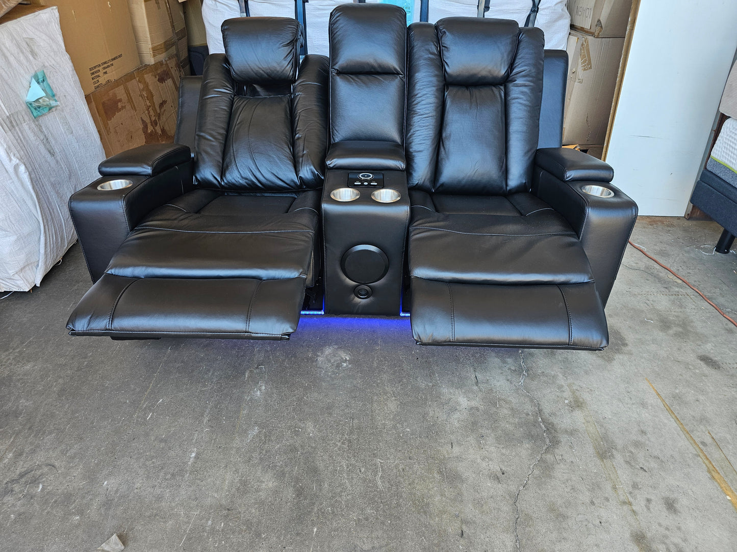 Byron Black Leather Theatre Recliner Lounges