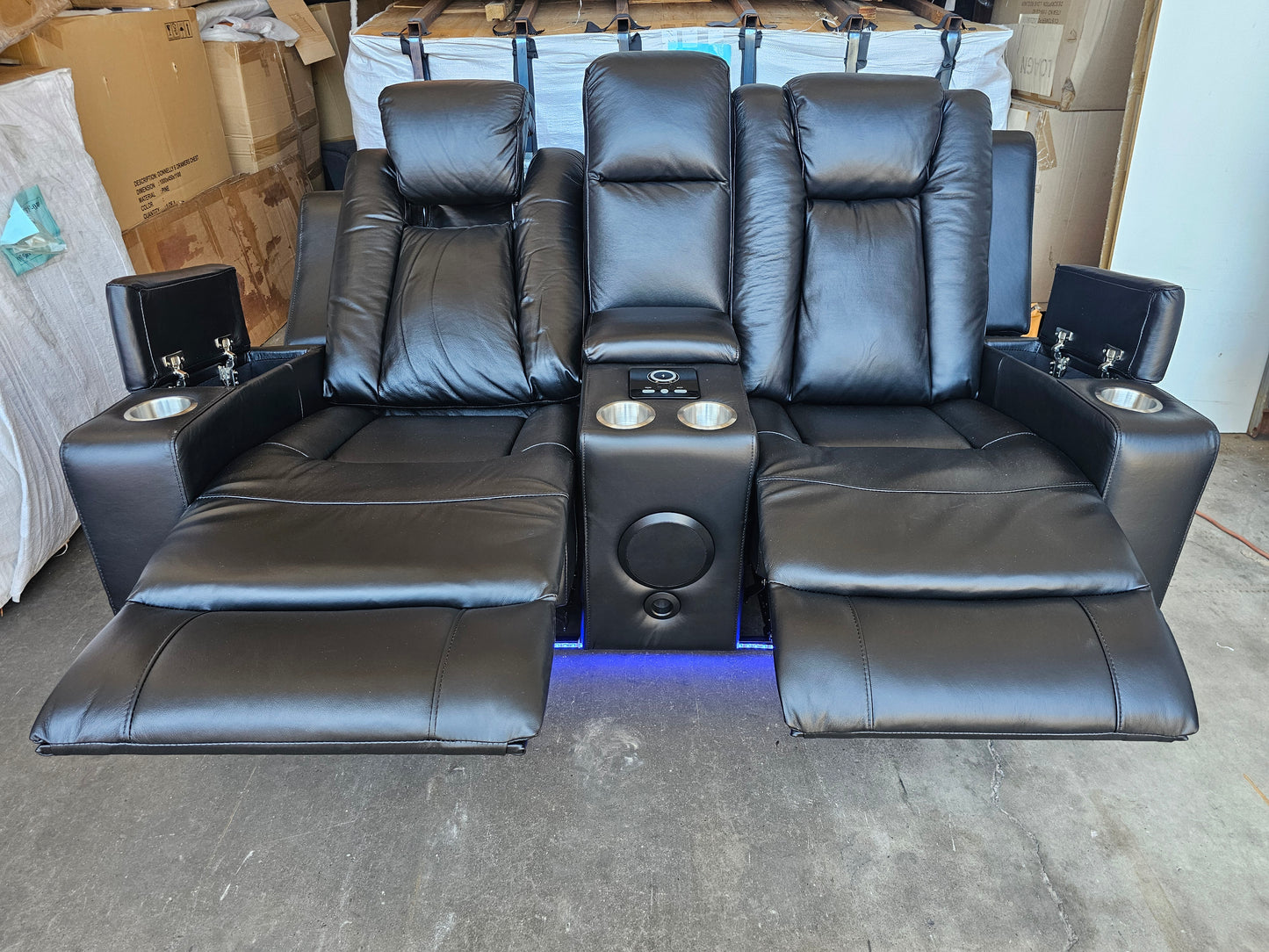 Byron Black Leather Theatre Recliner Lounges