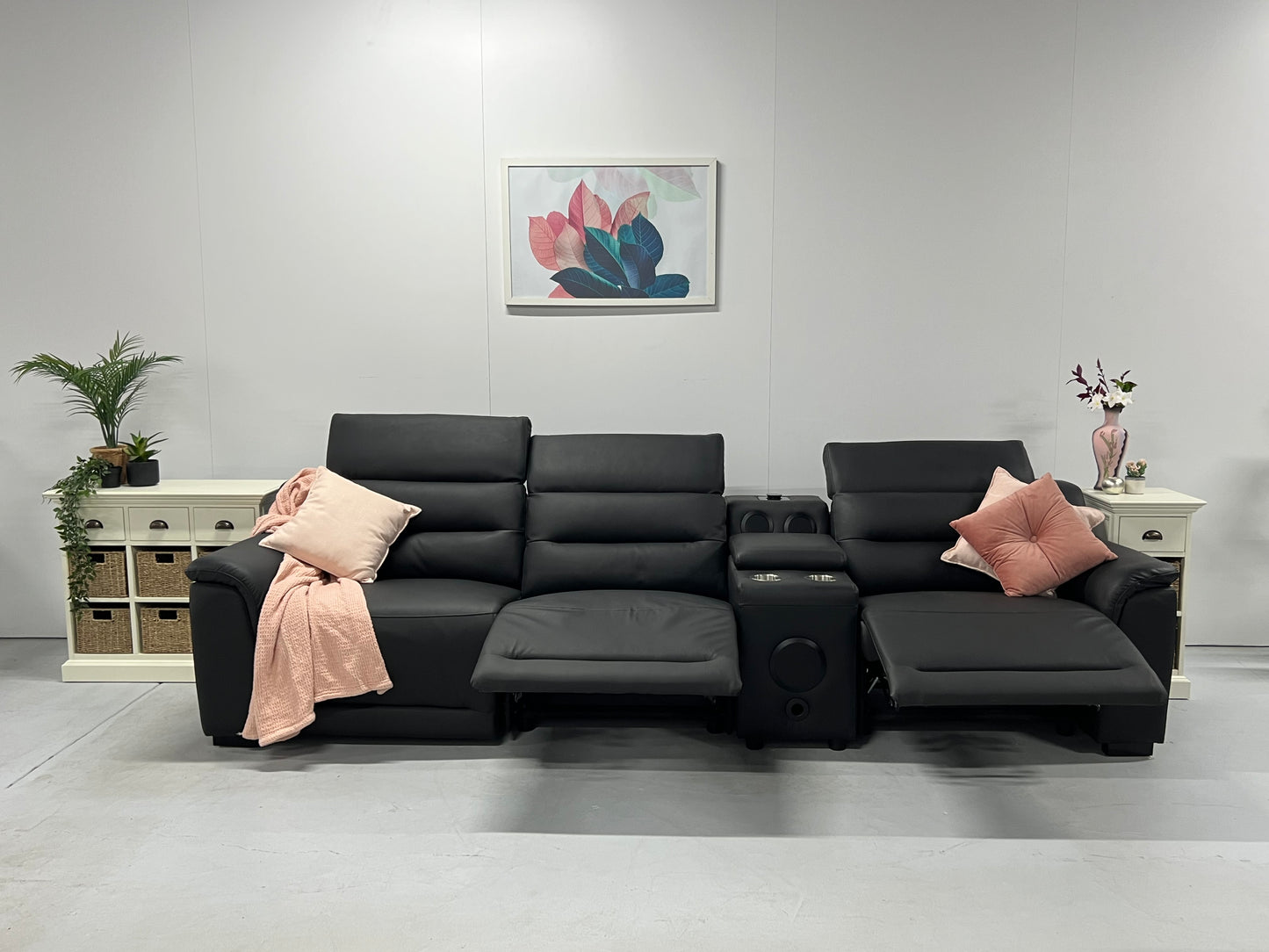 Grace Leather 3 Seat Electric Media Lounge