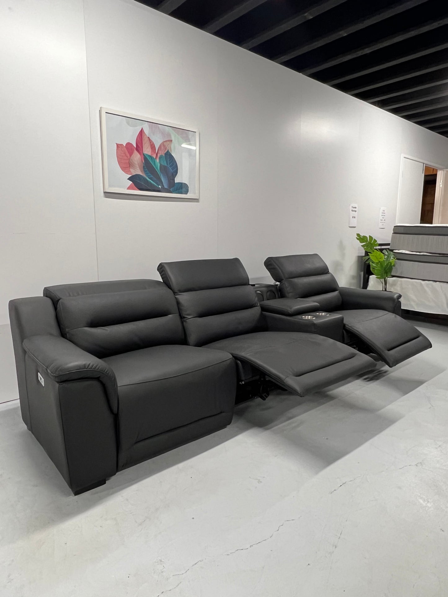 Grace Leather 3 Seat Electric Media Lounge