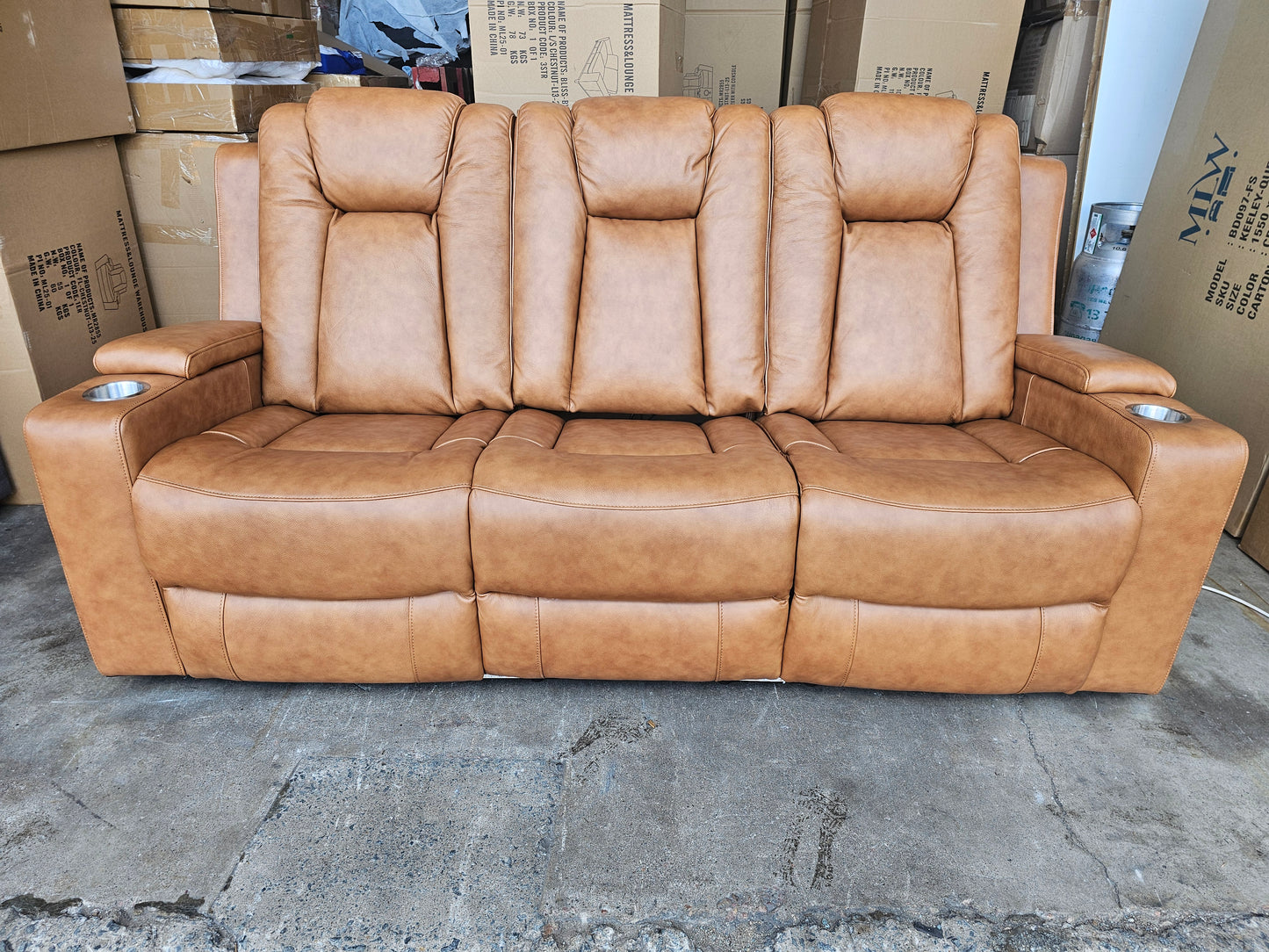 Byron Tan Leather Theatre Recliner Lounges