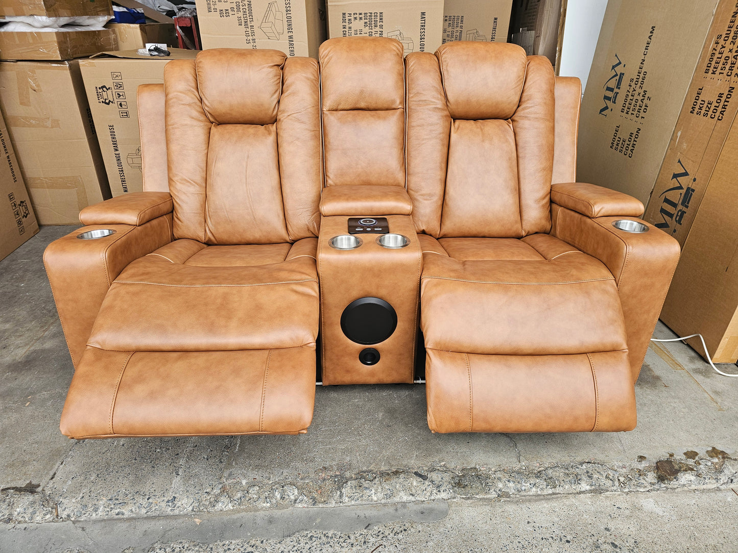 Byron Tan Leather Theatre Recliner Lounges
