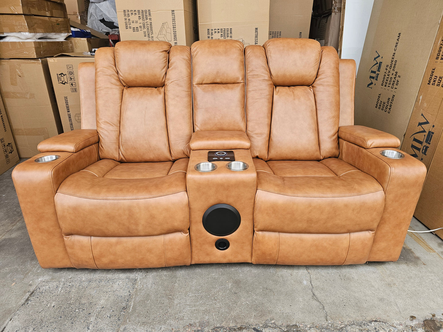 Byron Tan Leather Theatre Recliner Lounges