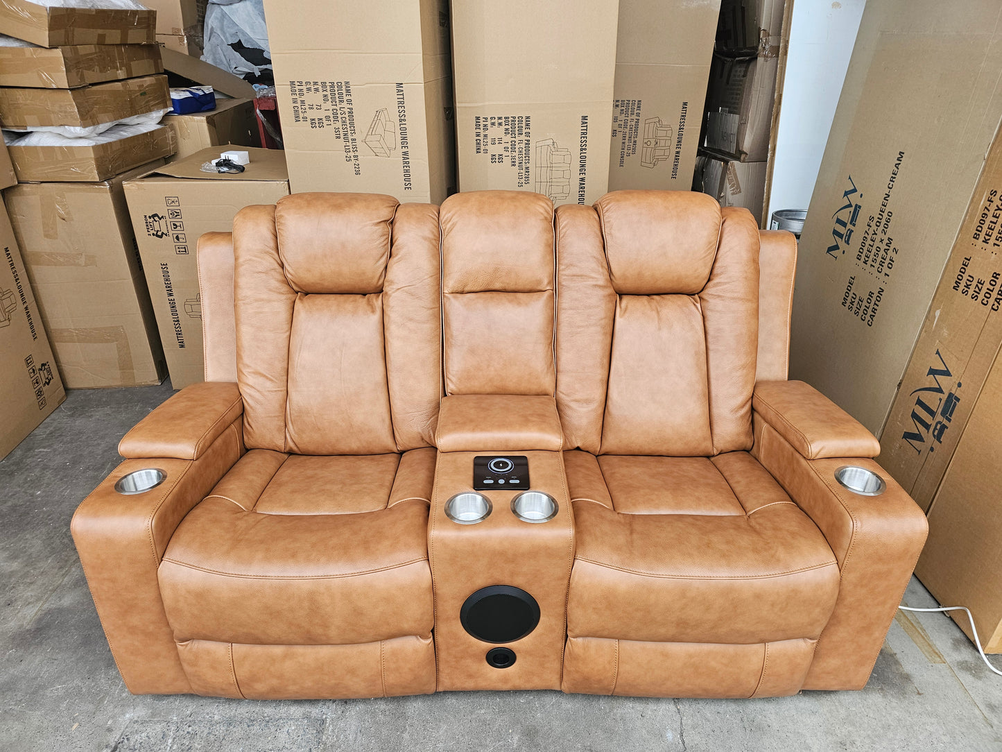 Byron Tan Leather Theatre Recliner Lounges