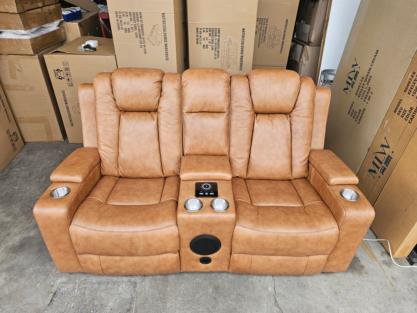 Byron Tan Leather Theatre Recliner Lounges