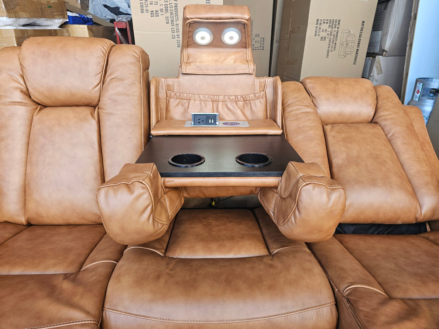 Byron Tan Leather Theatre Recliner Lounges