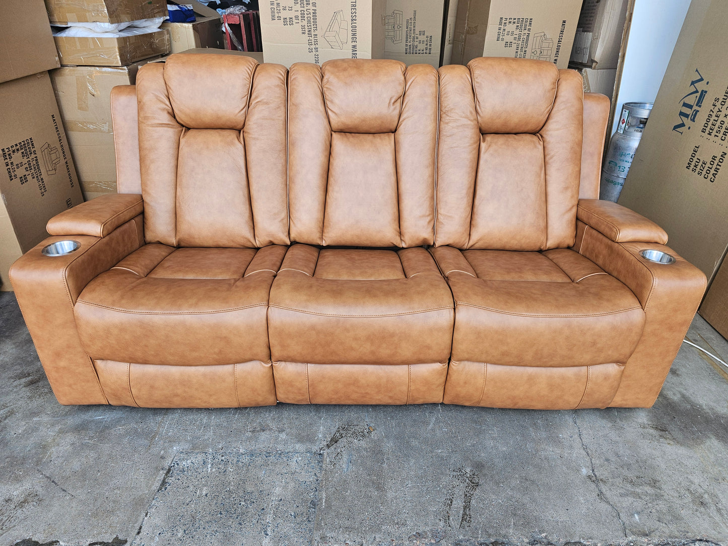 Byron Tan Leather Theatre Recliner Lounges