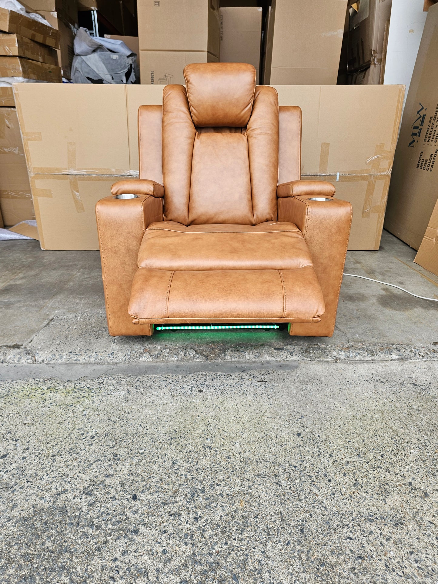 Byron Tan Leather Theatre Recliner Lounges