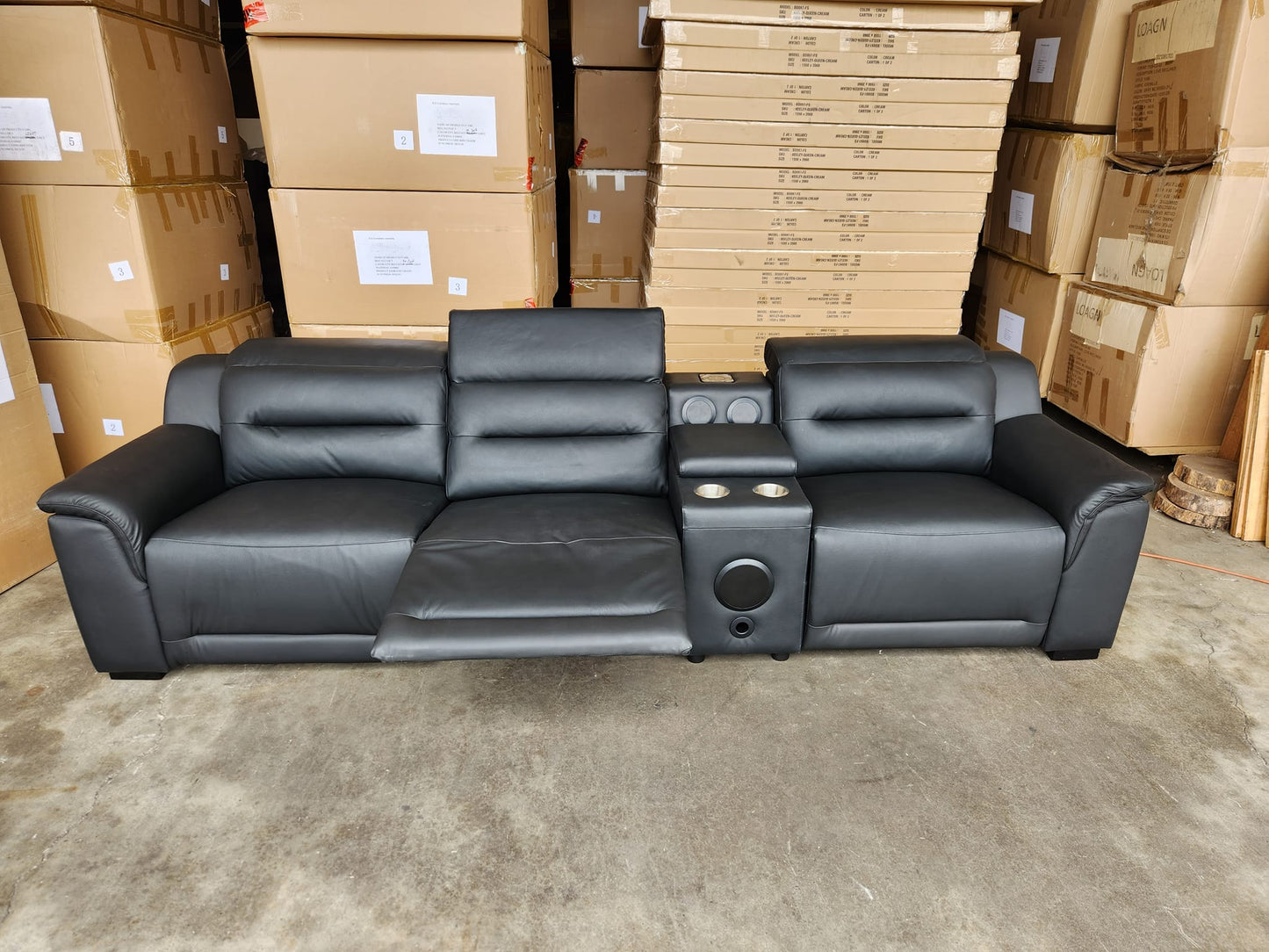 Grace Leather 3 Seat Electric Media Lounge