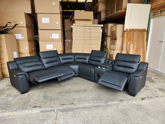 Grace Leather 5 Seat Electric Corner Lounge