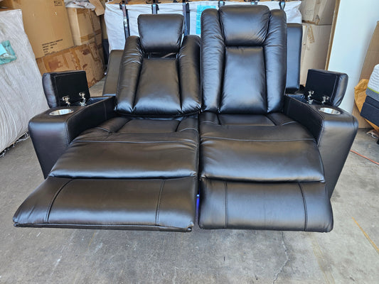 Byron Black Leather Theatre 2 Seat Recliner Lounge