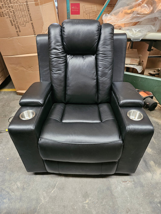 Byron Black Leather Theatre Single Recliner Lounge