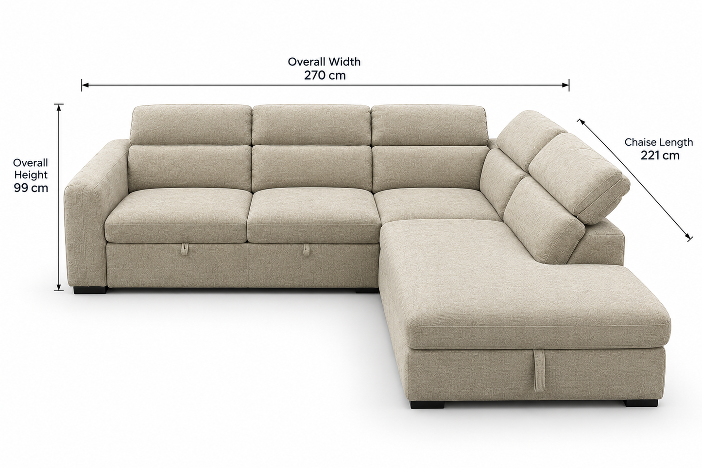 Hudson Corner Lounge with Storage Chaise & Sofabed