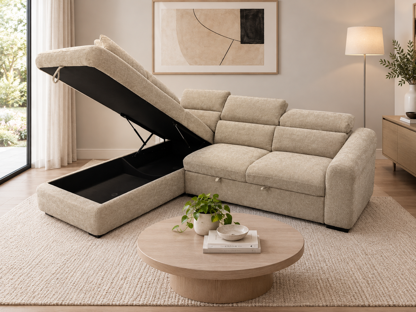 Hudson Corner Lounge with Storage Chaise & Sofabed