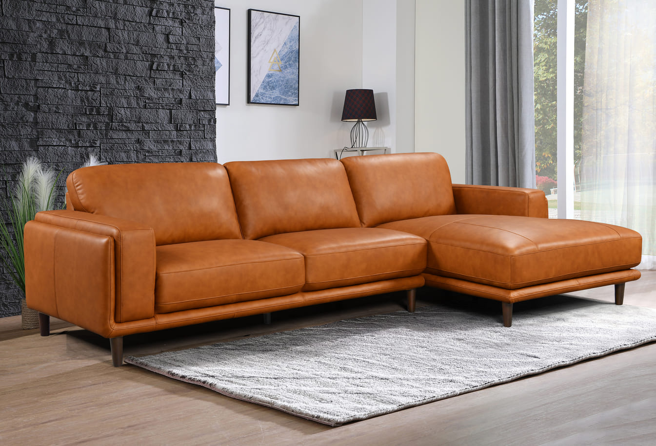Danise Leather 3 Seat with Chaise Lounge