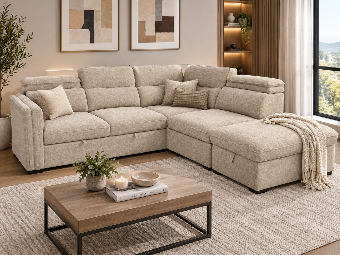 The Sienna Corner Lounge & Sofa Bed with Storage Ottoman
