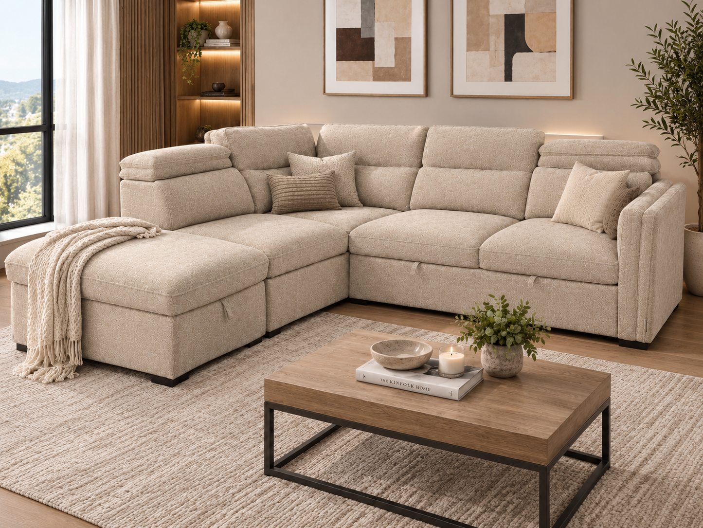 The Sienna Corner Lounge & Sofa Bed with Storage Ottoman