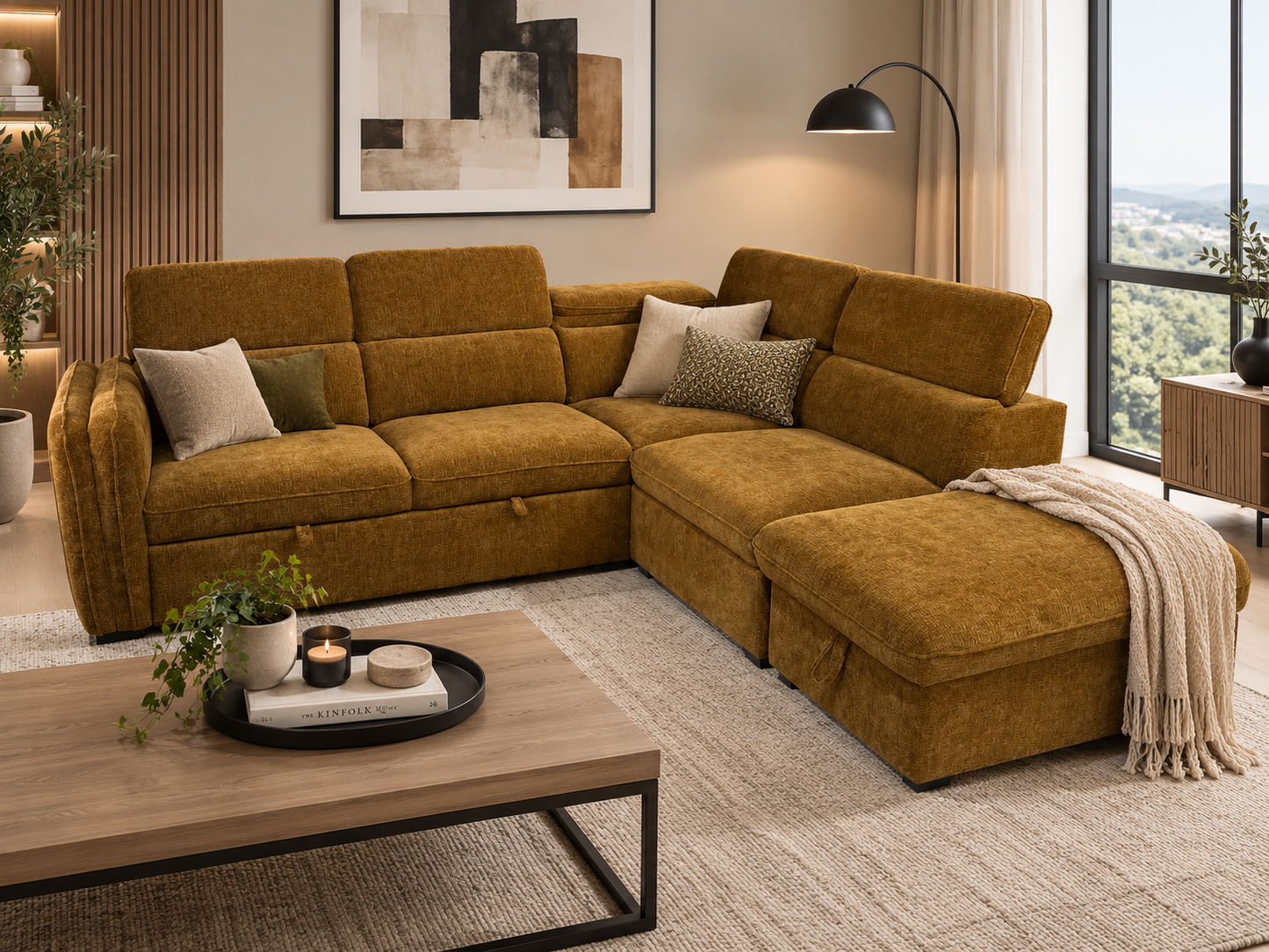 The Sienna Corner Lounge & Sofa Bed with Storage Ottoman