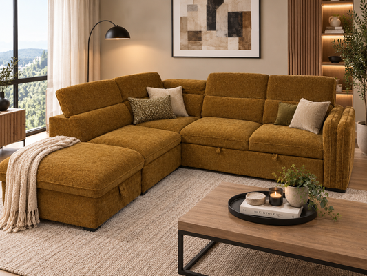 The Sienna Corner Lounge & Sofa Bed with Storage Ottoman