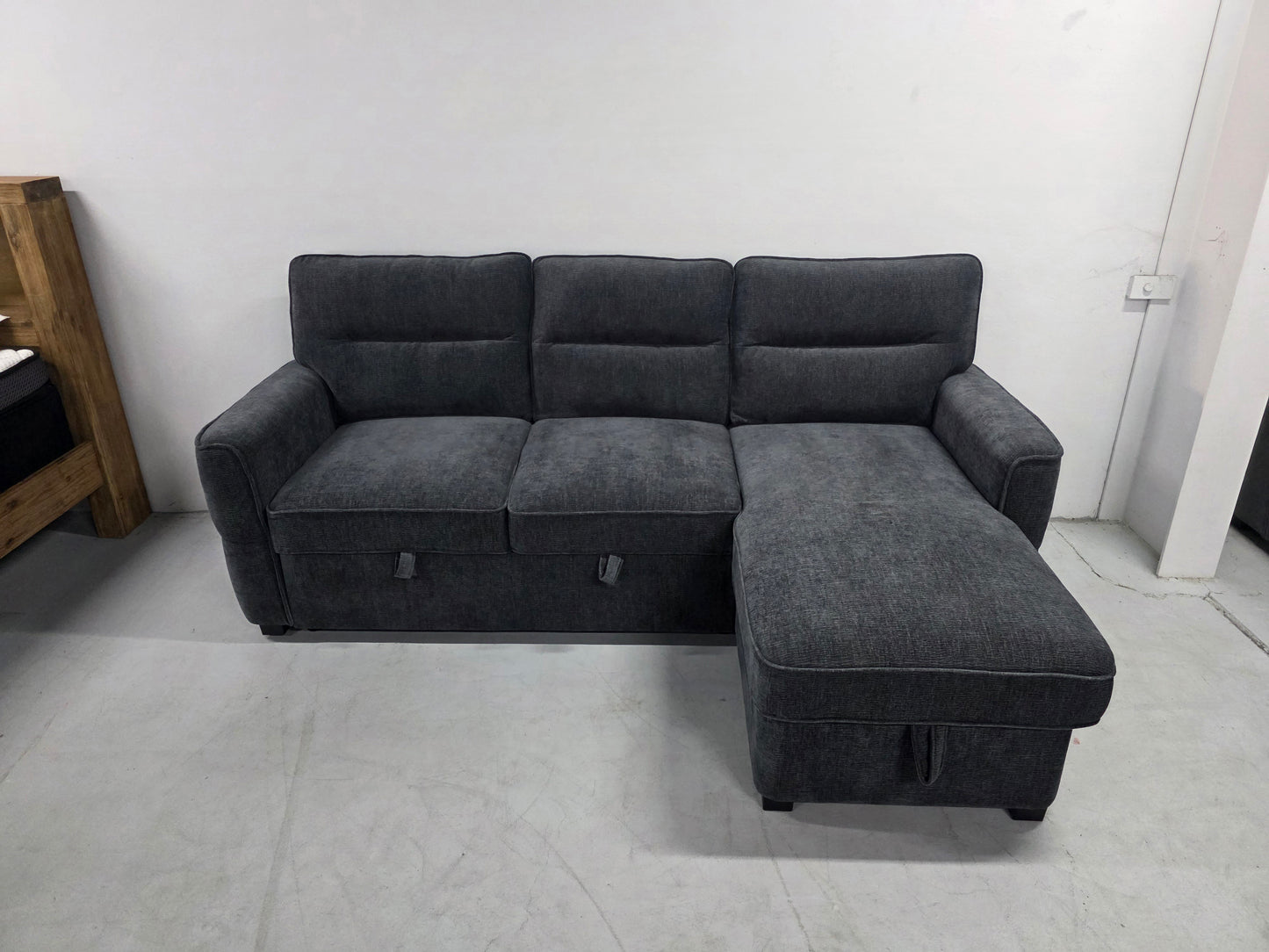 Kira Corner Lounge with Chaise: Modern Design with Smart Storage and Sofa Bed