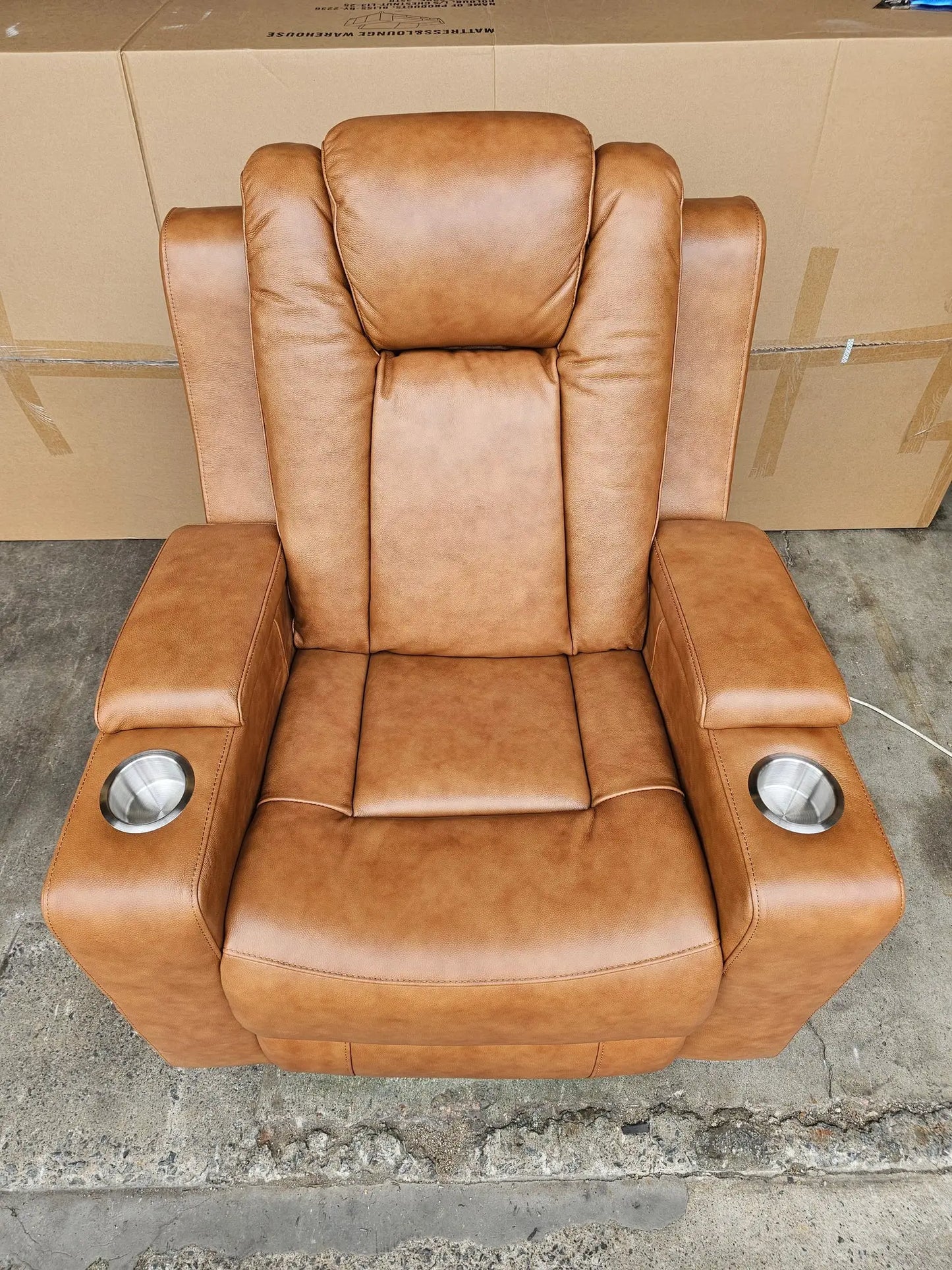 Byron Tan Leather Theatre Recliner Lounges
