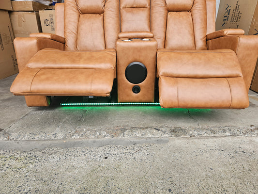 Byron Tan Leather Theatre Recliner Lounges