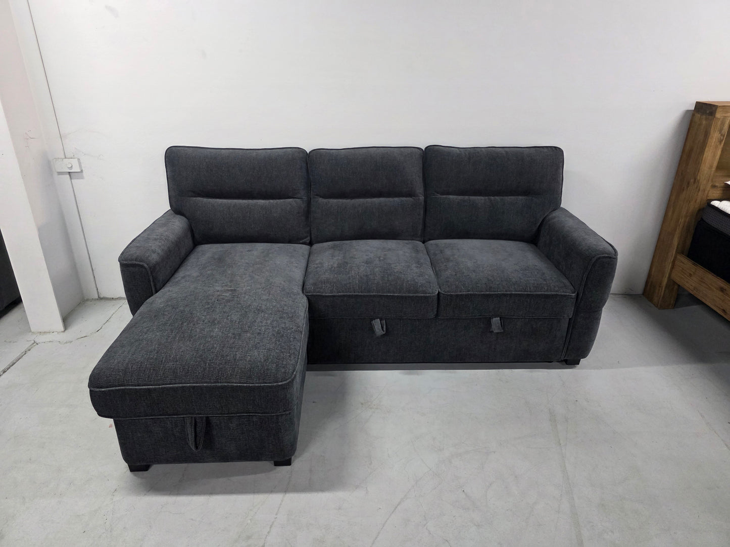 Kira Corner Lounge with Chaise: Modern Design with Smart Storage and Sofa Bed