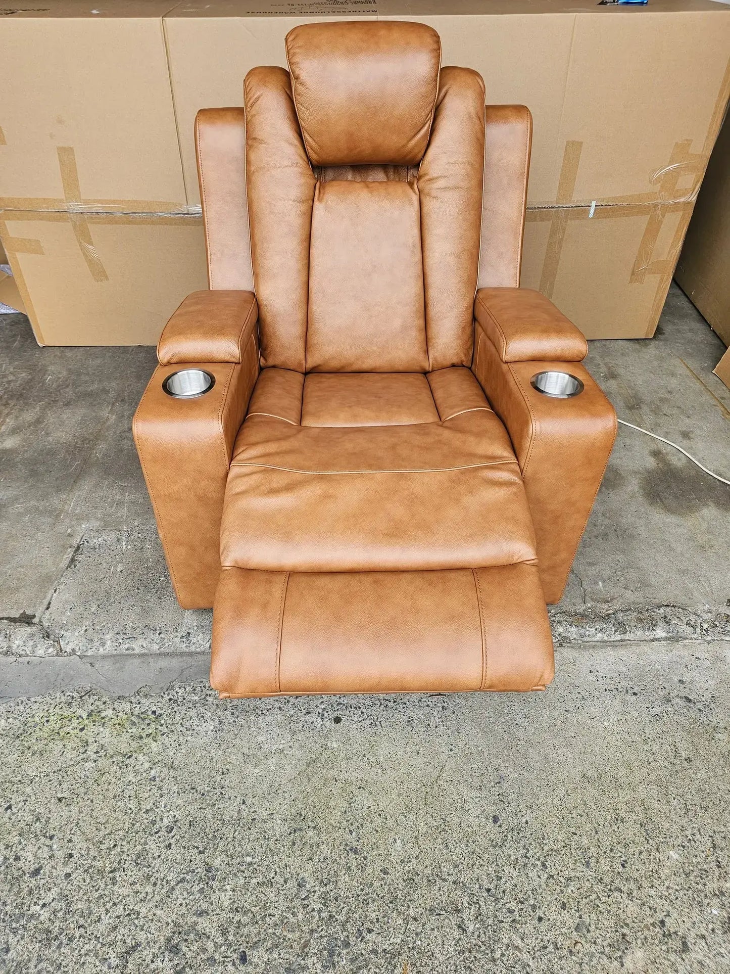 Byron Tan Leather Theatre Recliner Lounges
