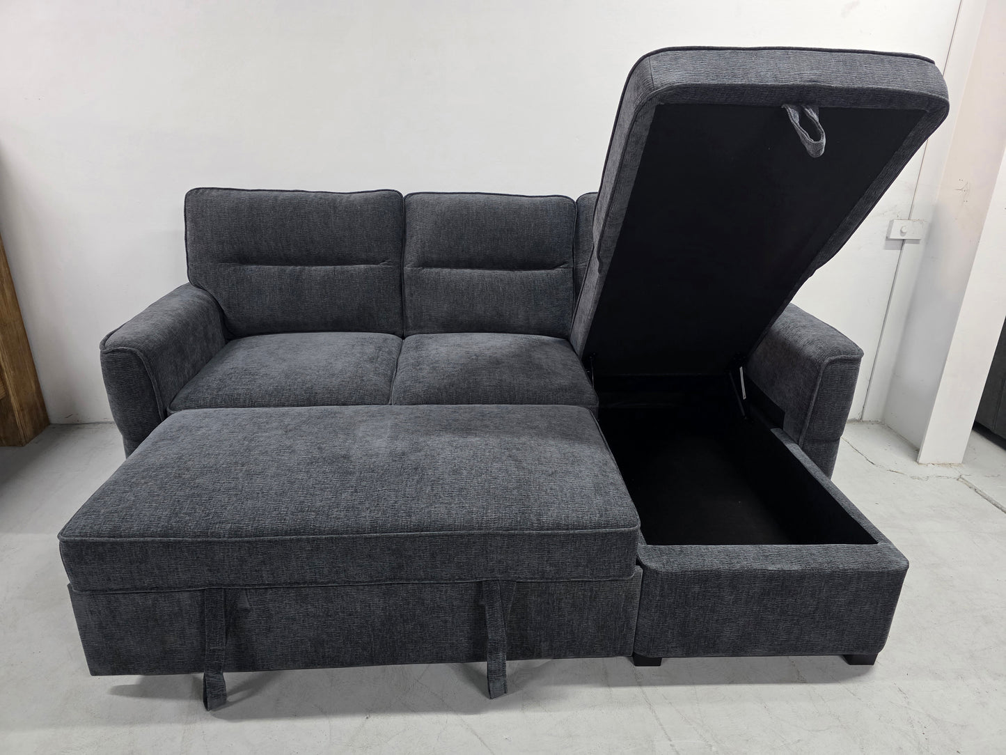 Kira Corner Lounge with Chaise: Modern Design with Smart Storage and Sofa Bed