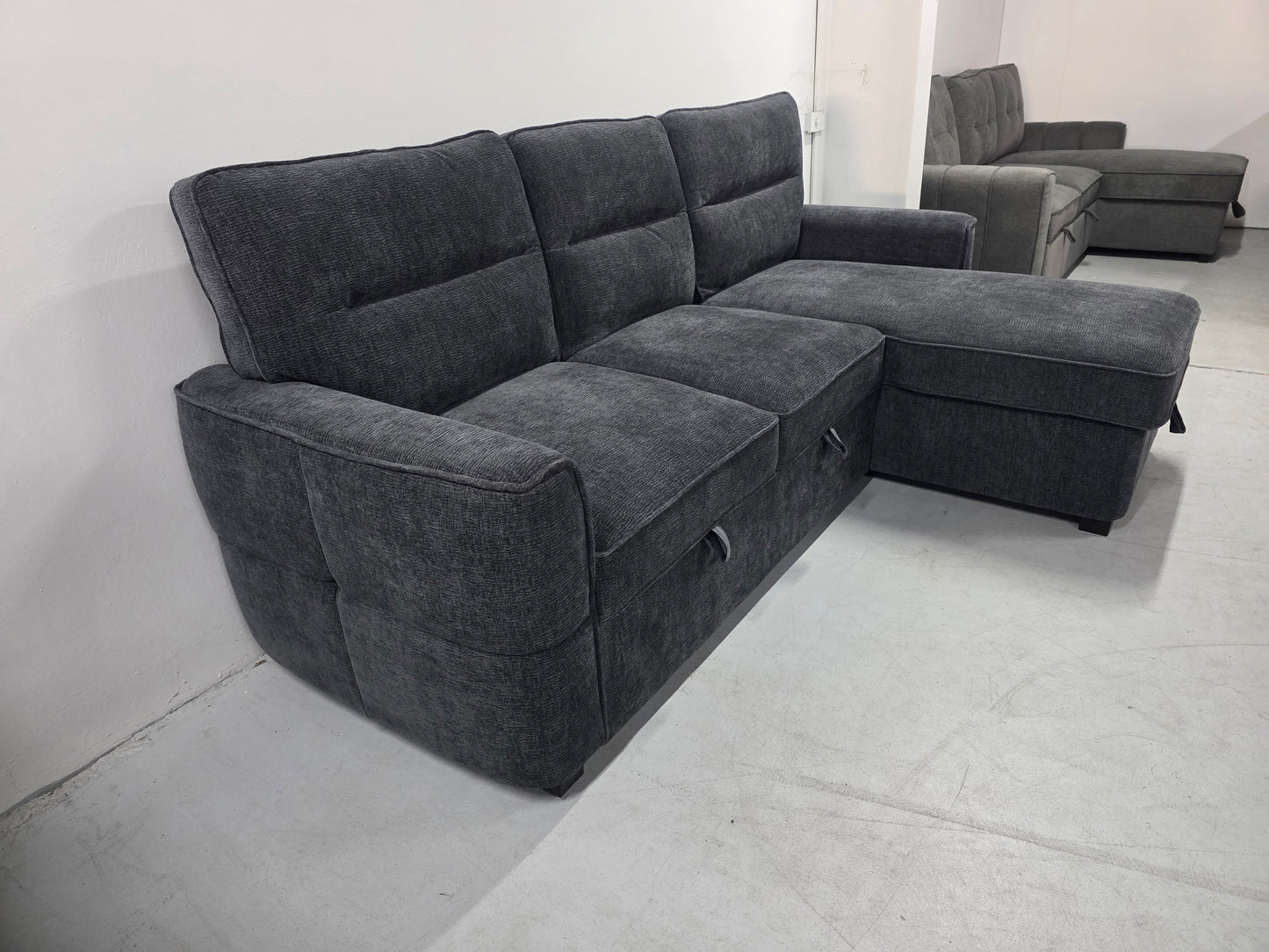Kira Corner Lounge with Chaise: Modern Design with Smart Storage and Sofa Bed