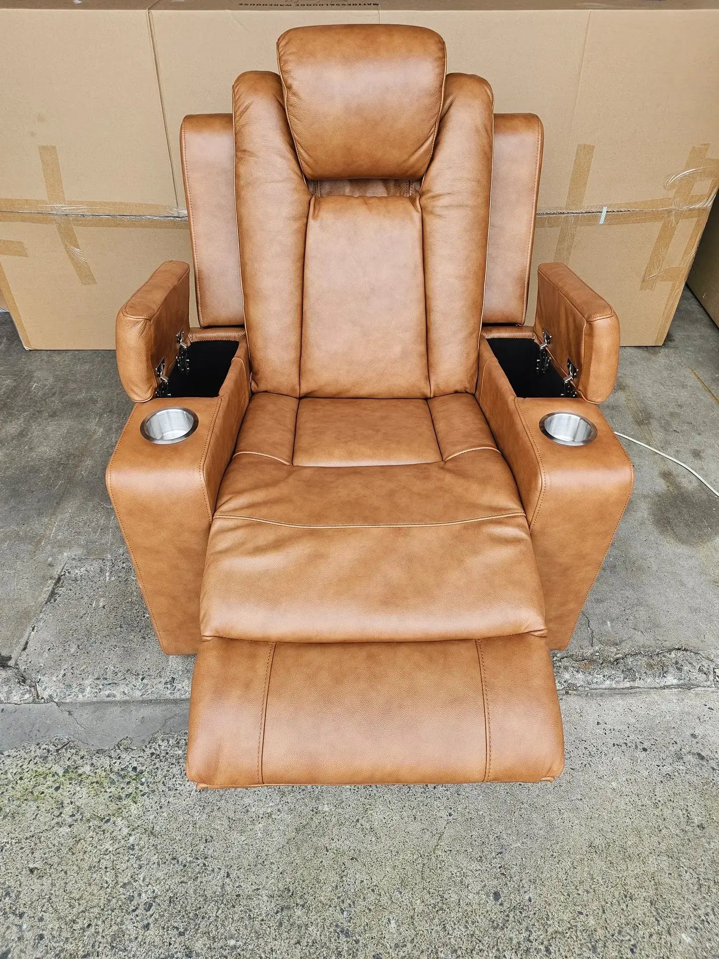 Byron Tan Leather Theatre Recliner Lounges