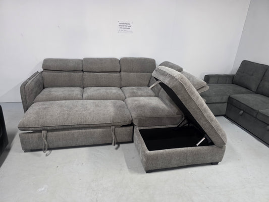 Melbourne Corner Lounge with Chaise: Stylish Design with Smart Storage and Sofa Bed