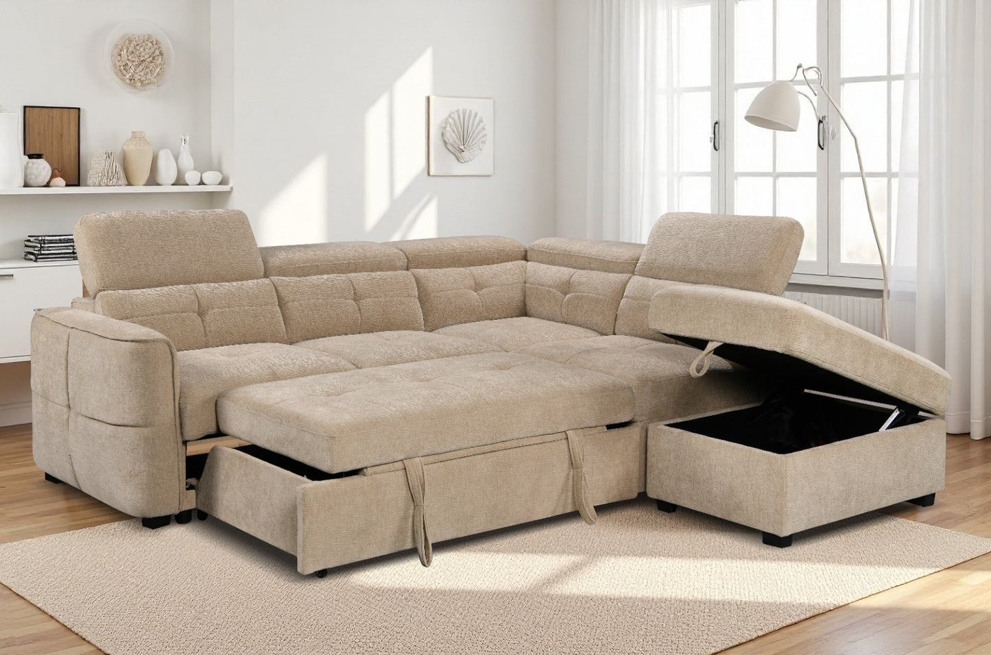 Springfield Corner Lounge with Chaise: Stylish Design with Smart Storage and Sofa Bed