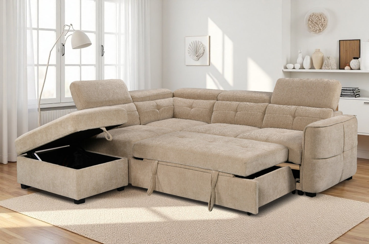 Springfield Corner Lounge with Chaise: Stylish Design with Smart Storage and Sofa Bed