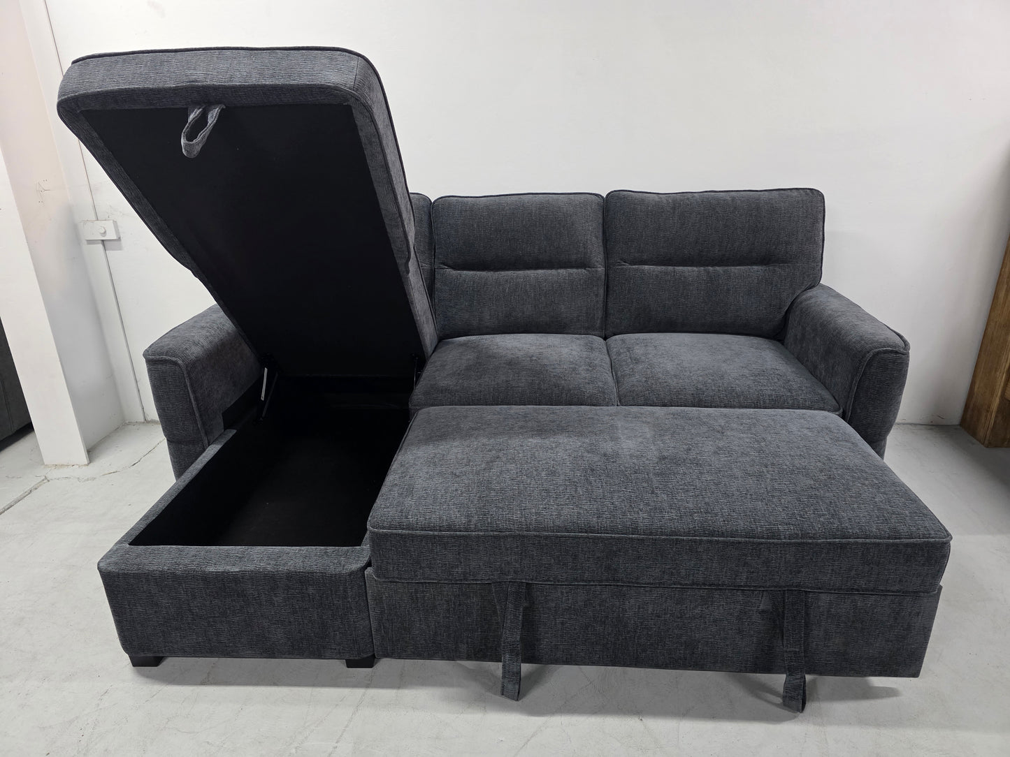 Kira Corner Lounge with Chaise: Modern Design with Smart Storage and Sofa Bed