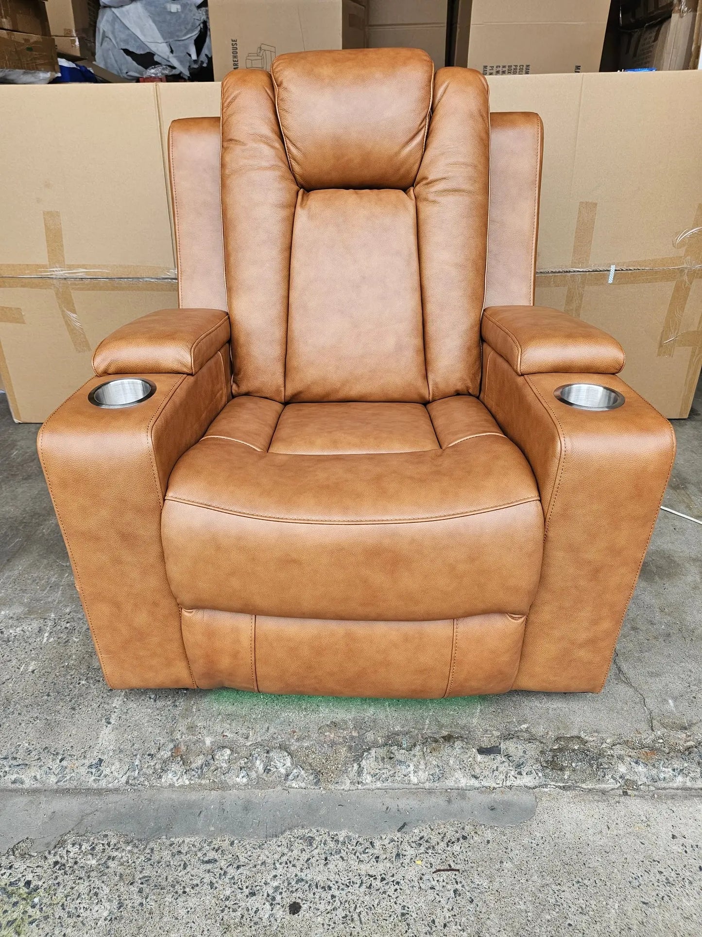 Byron Tan Leather Theatre Recliner Lounges